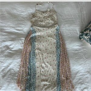 Free People Floral Midi Skirt in Cream, Pink, and Blue